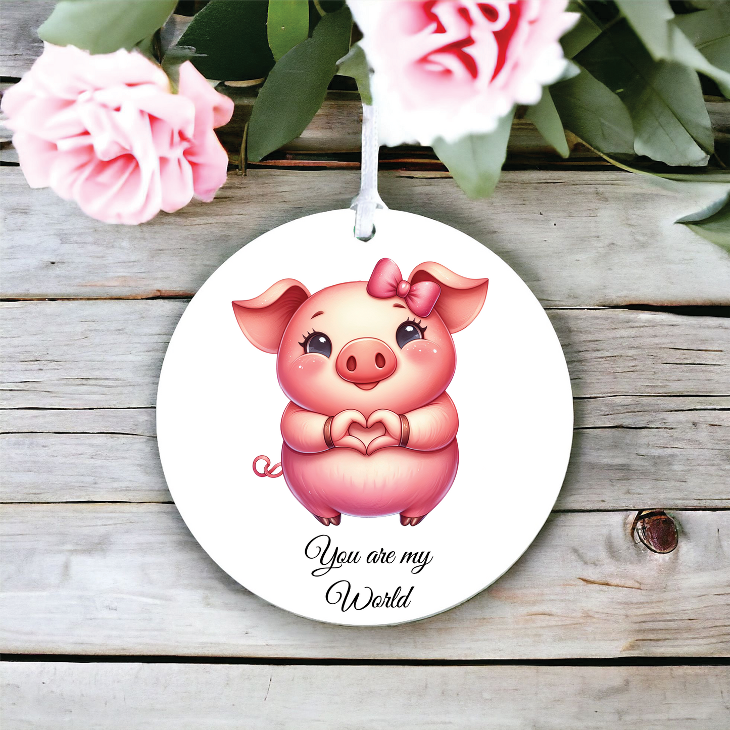 Personalised Cute Pig Love Heart Hand Decoration