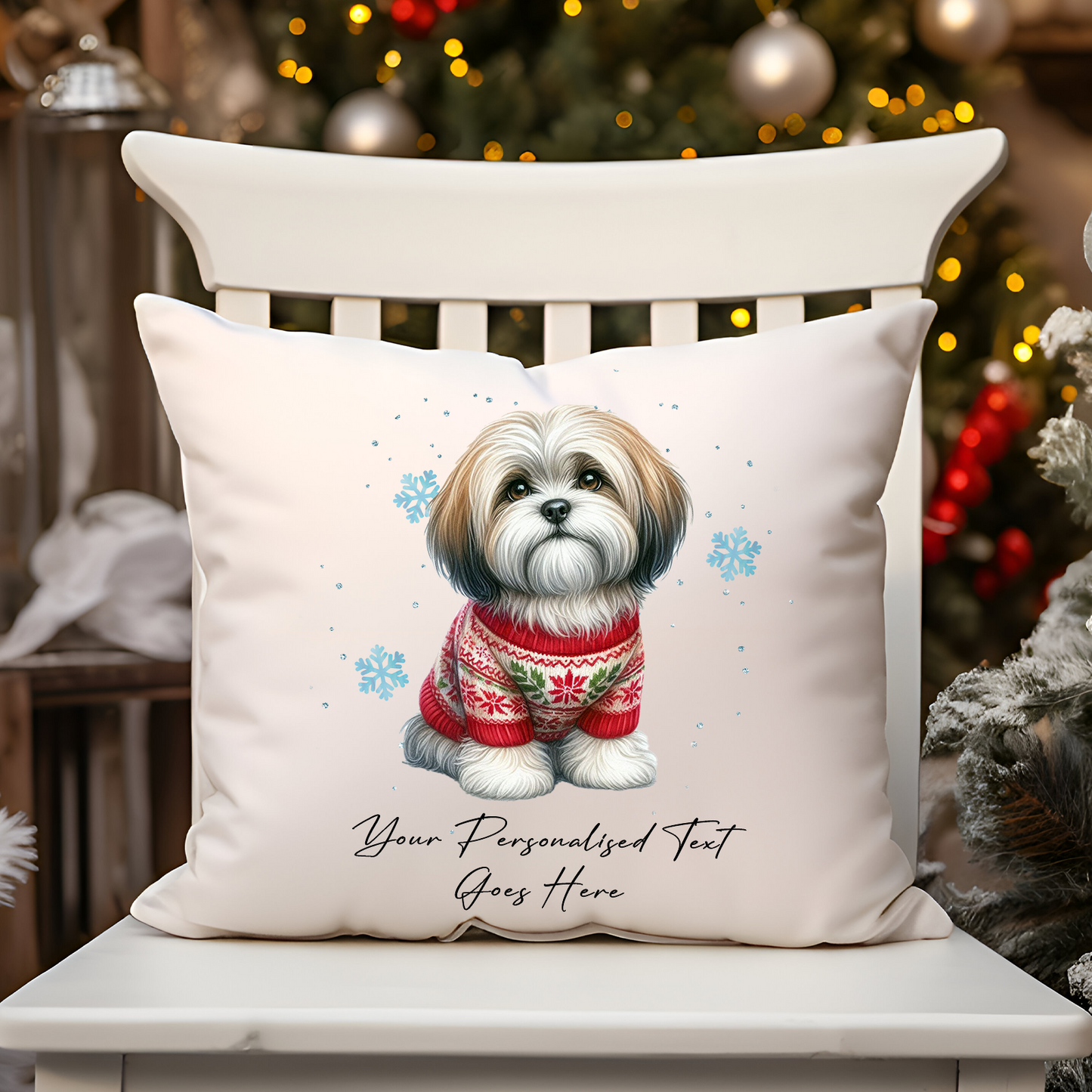 Personalised Lhasa Apso Dog Christmas Jumper Cushion Cover Gift