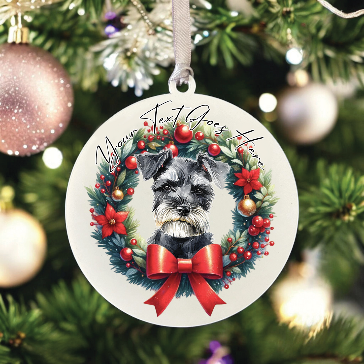 Personalised Miniature Schnauzer Dog Christmas Wreath - Hanging Bauble Decoration
