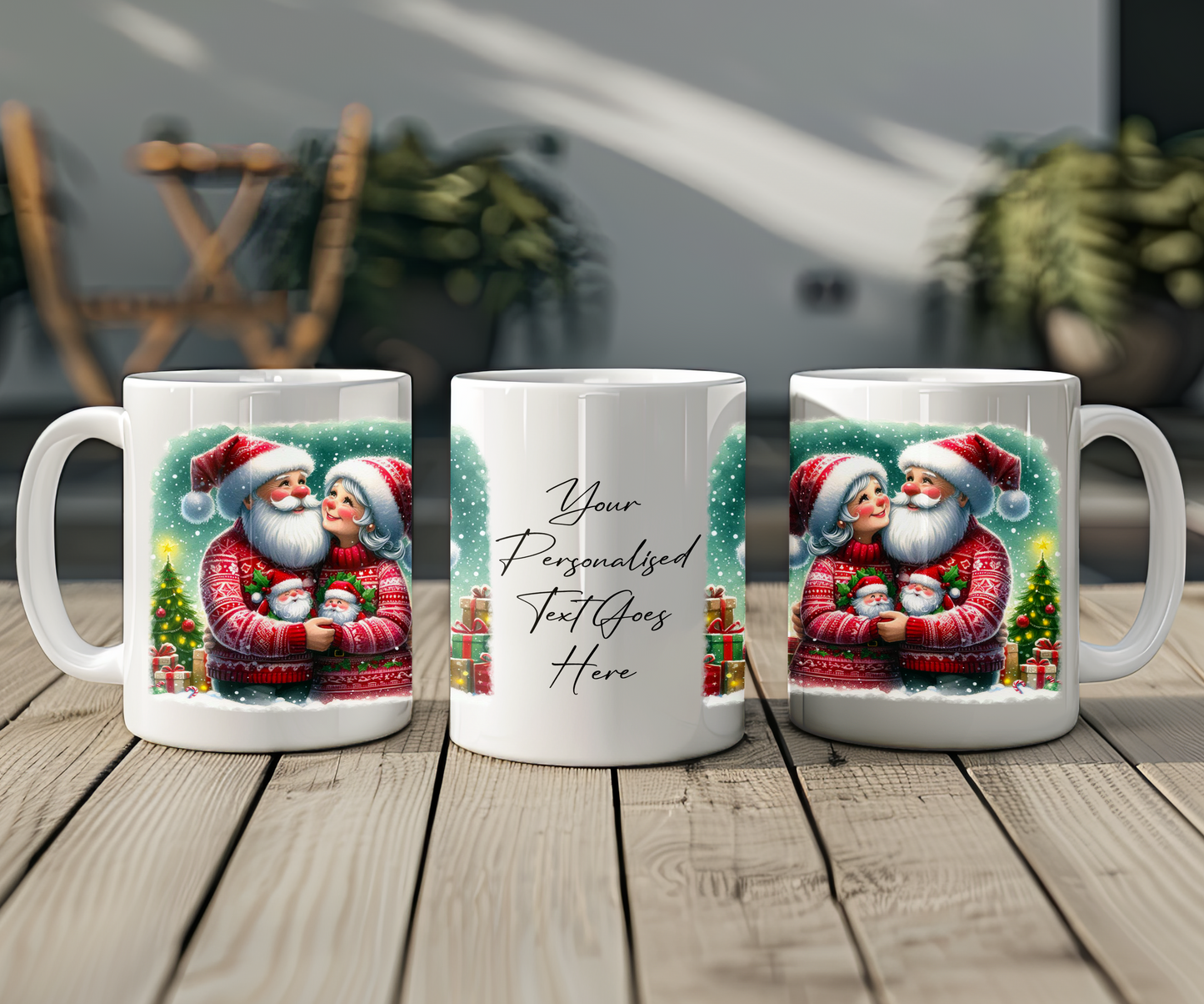 Personalised Mr and Mrs Santa Claus Couple in Christmas Jumpers Gift Mug