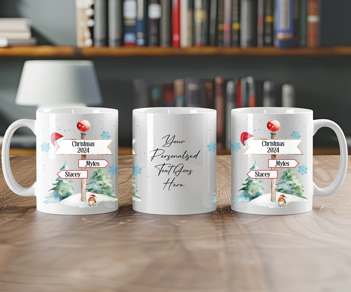 Personalised Christmas North Pole Sign Christmas with 2 Names Gift Mug