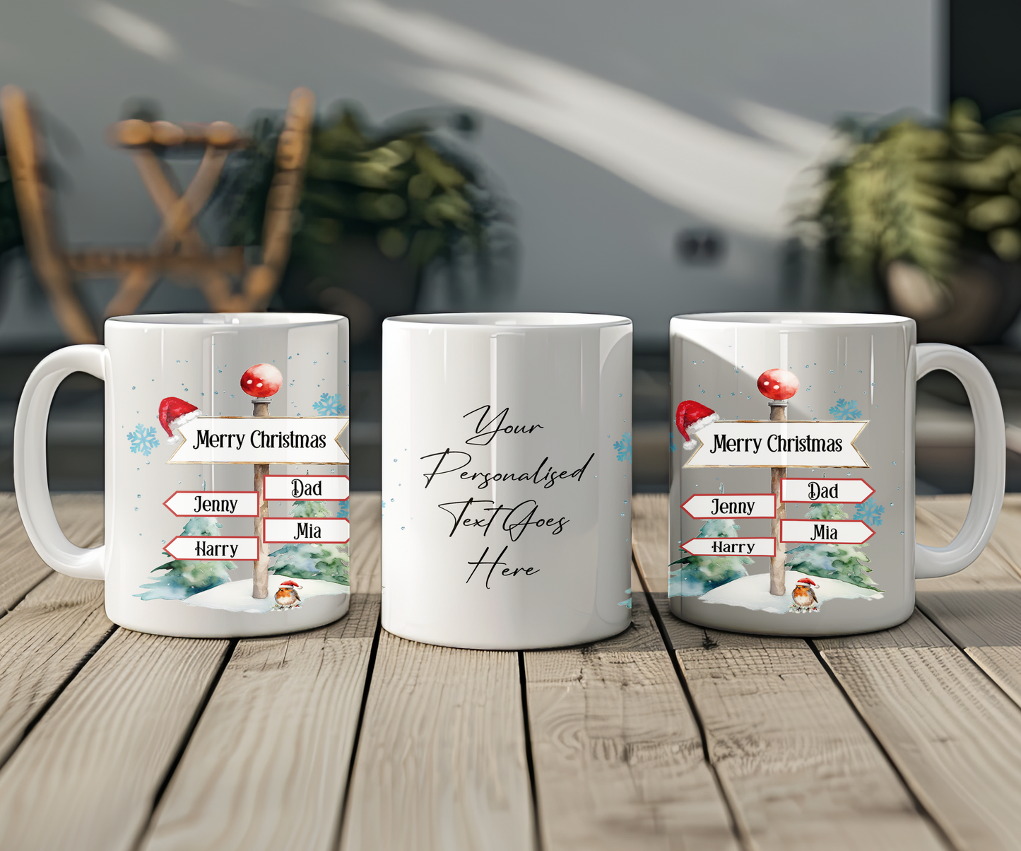 Personalised Christmas North Pole Sign Christmas with 4 Names Gift Mug