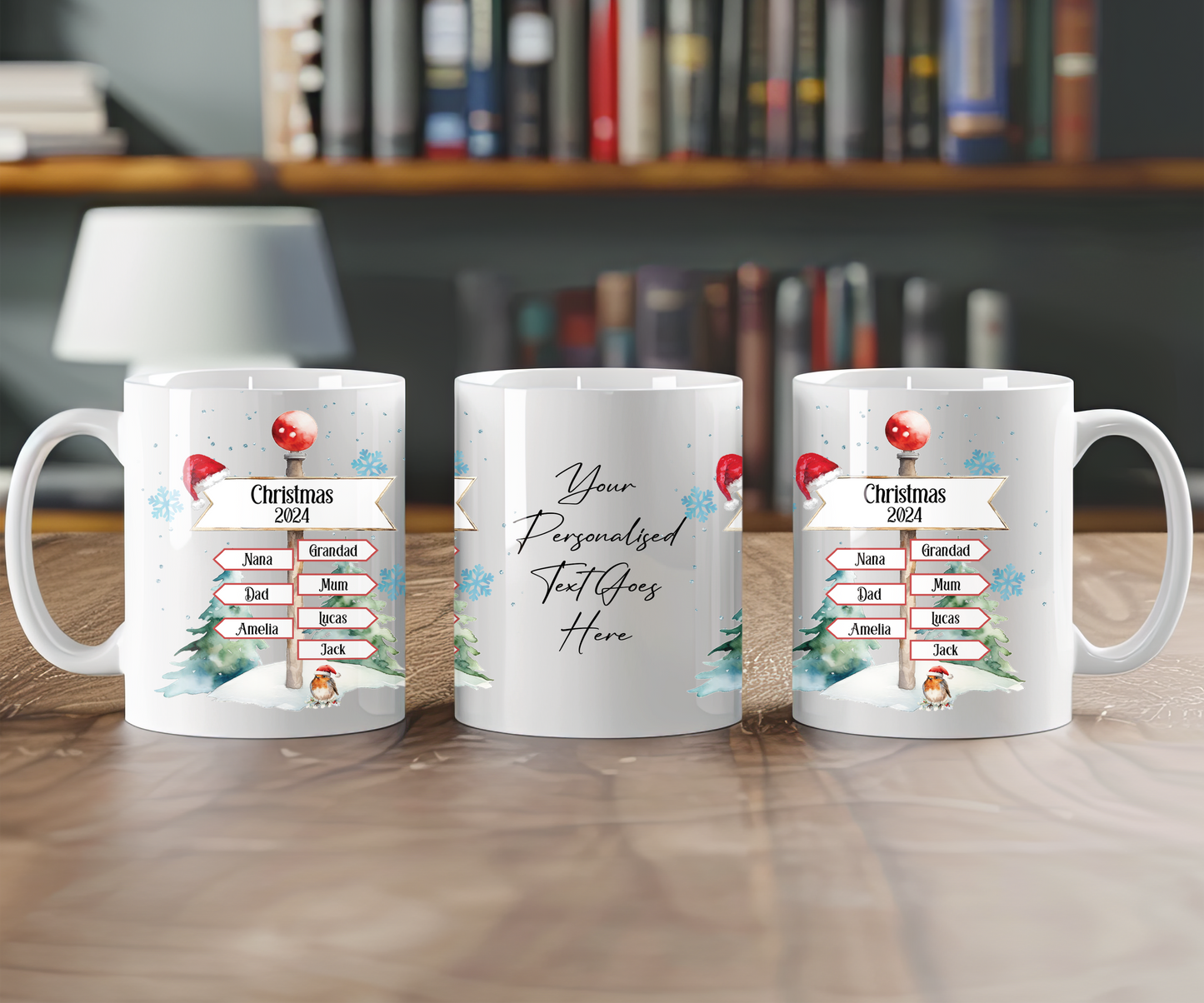 Personalised Christmas North Pole Sign Christmas with 7 Names Gift Mug