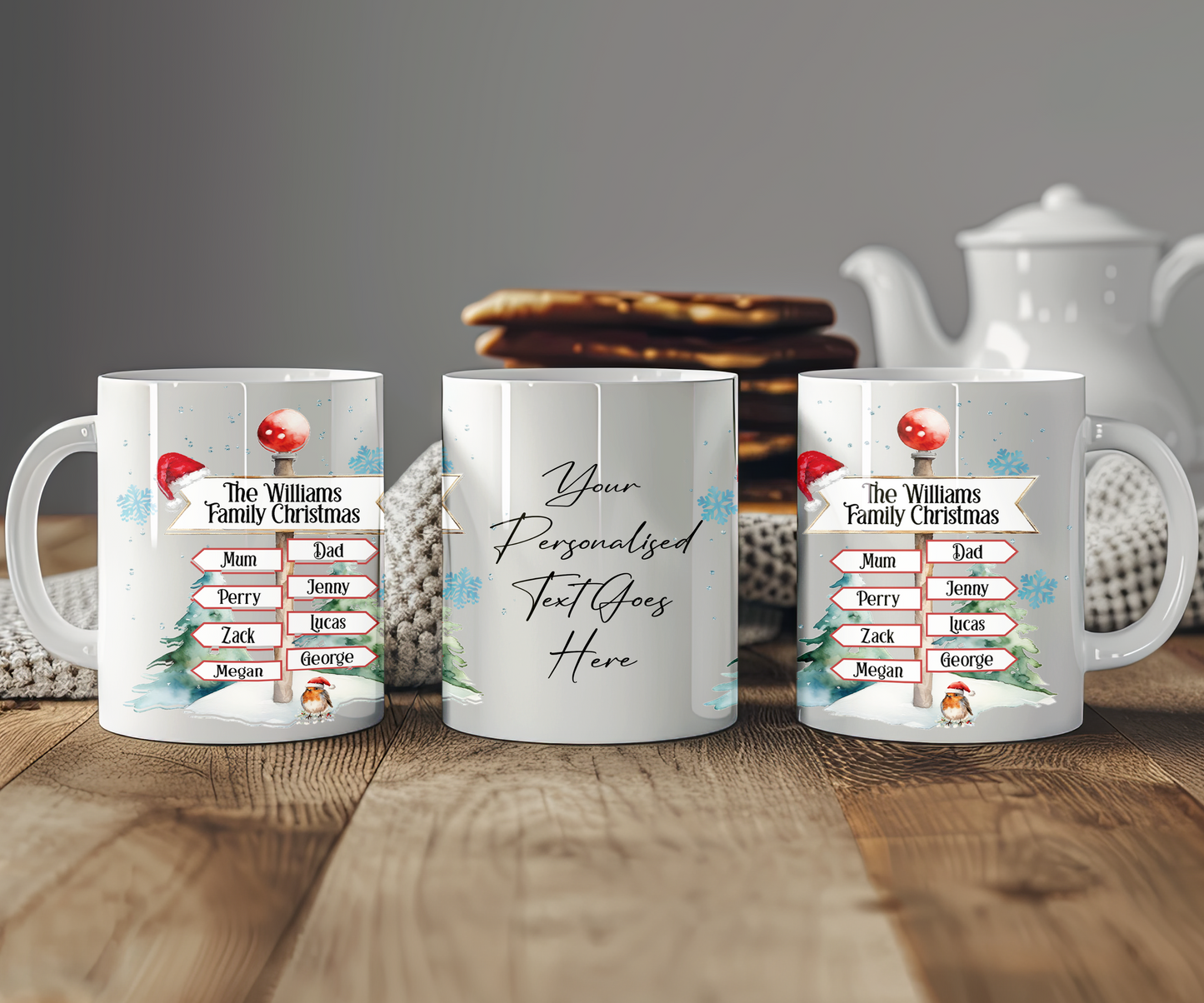 Personalised Christmas North Pole Sign Christmas with 8 Names Gift Mug