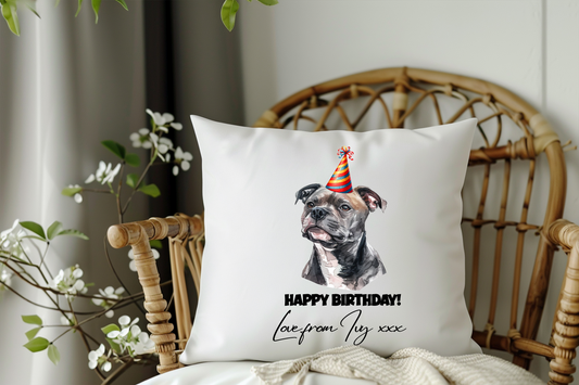 Staffordshire Bull Terrier Dog Personalised Birthday Congratulations Pet Keepsake Cushion Gift