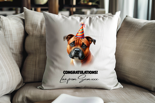 Staffordshire Bull Terrier Dog Personalised Birthday Congratulations Pet Keepsake Cushion Gift