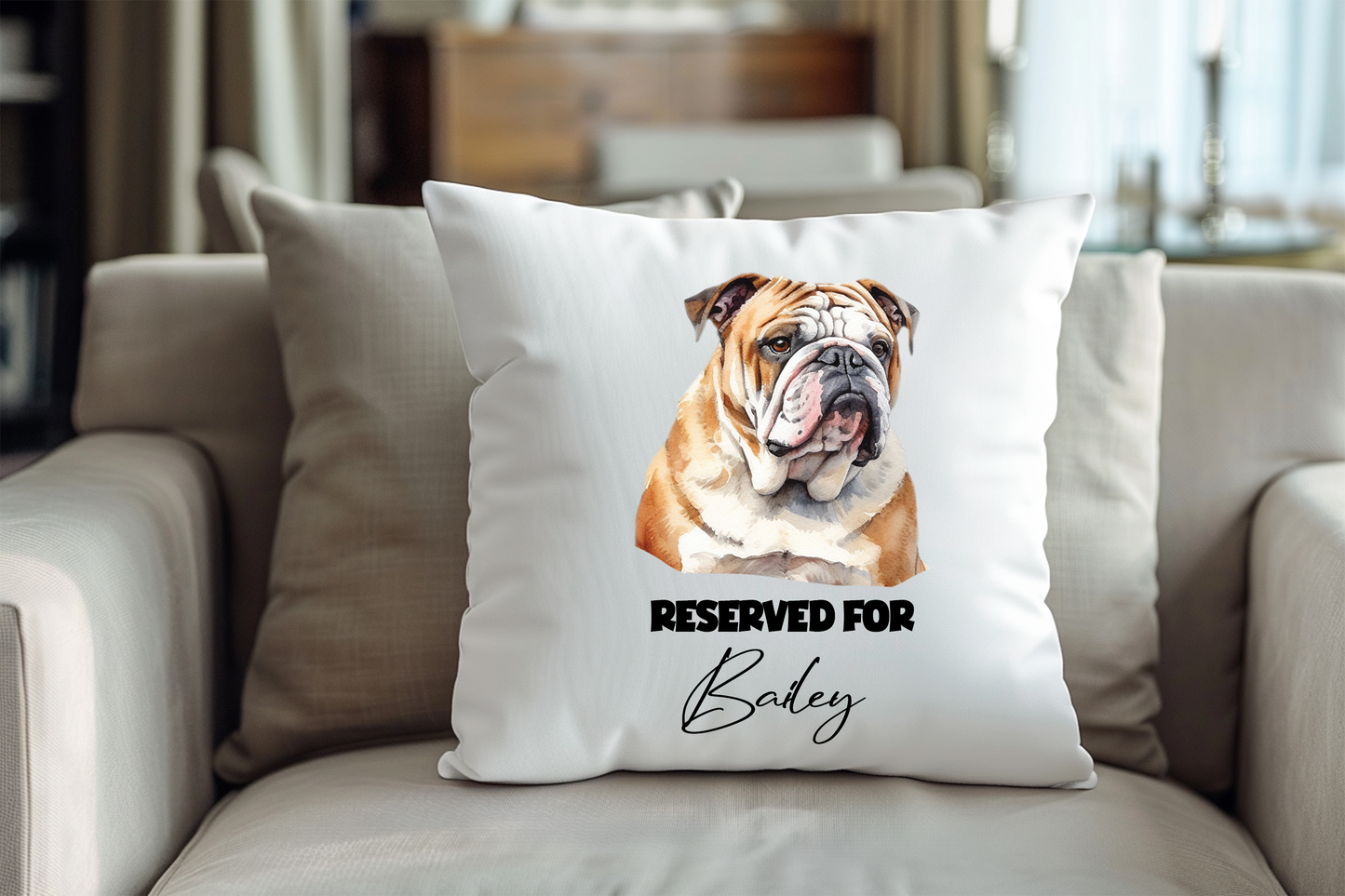 Personalised Bulldog - Reserved For - Pet Dog Keepsake Cushion