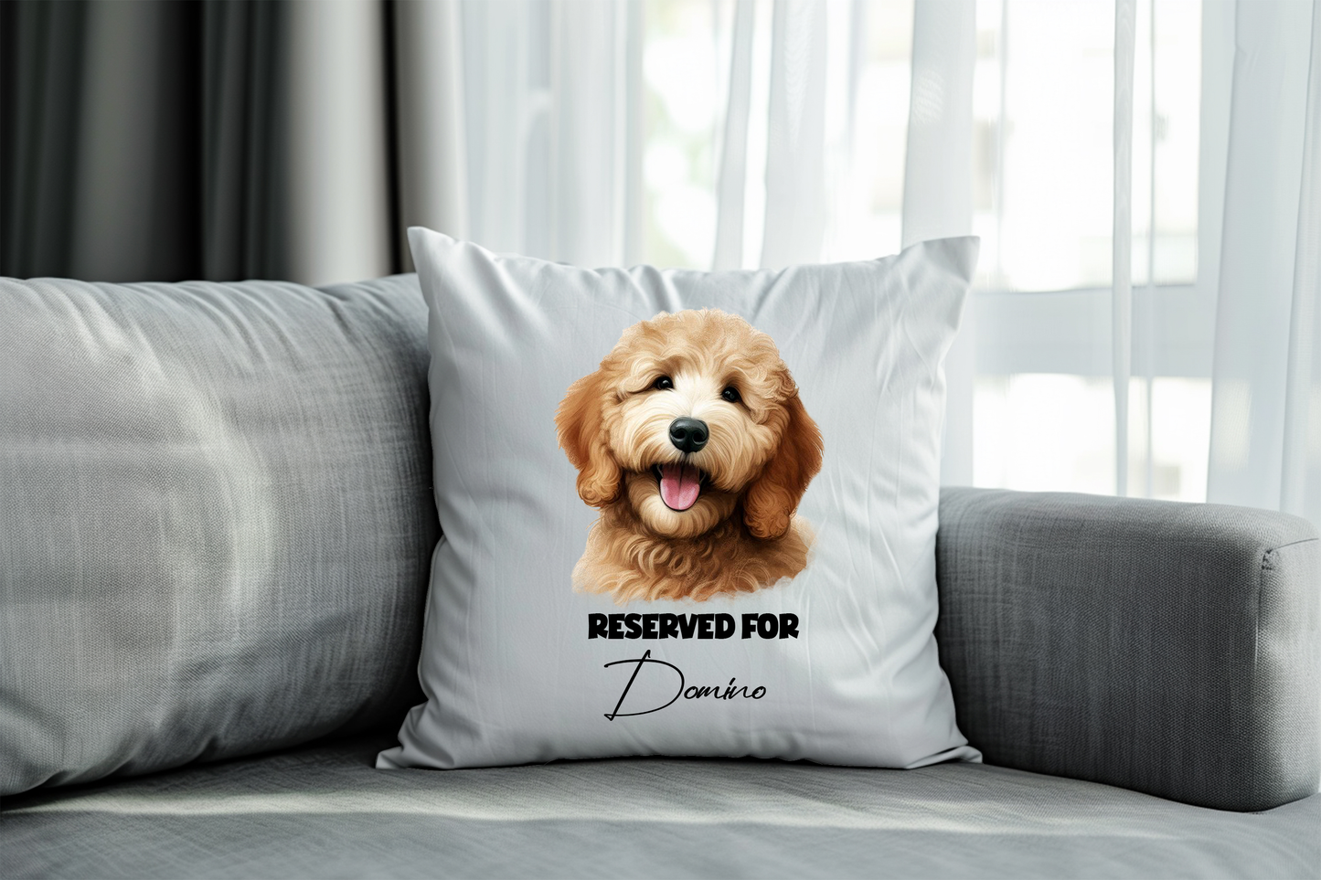 Personalised Golden Doodle - Reserved For - Pet Dog Keepsake Cushion
