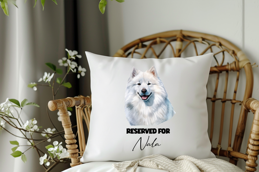 Personalised Samoyed - Reserved For - Pet Dog Keepsake Cushion