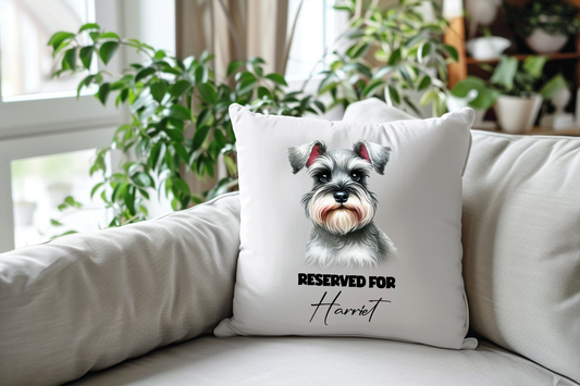 Personalised Schnauzer - Reserved For - Pet Dog Keepsake Cushion