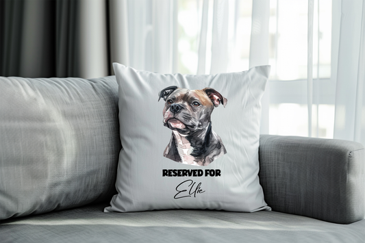 Personalised Staffordshire Bull Terrier - Reserved For - Pet Dog Keepsake Cushion