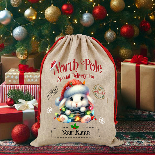 Personalised Rabbit - North Pole Santa Sack
