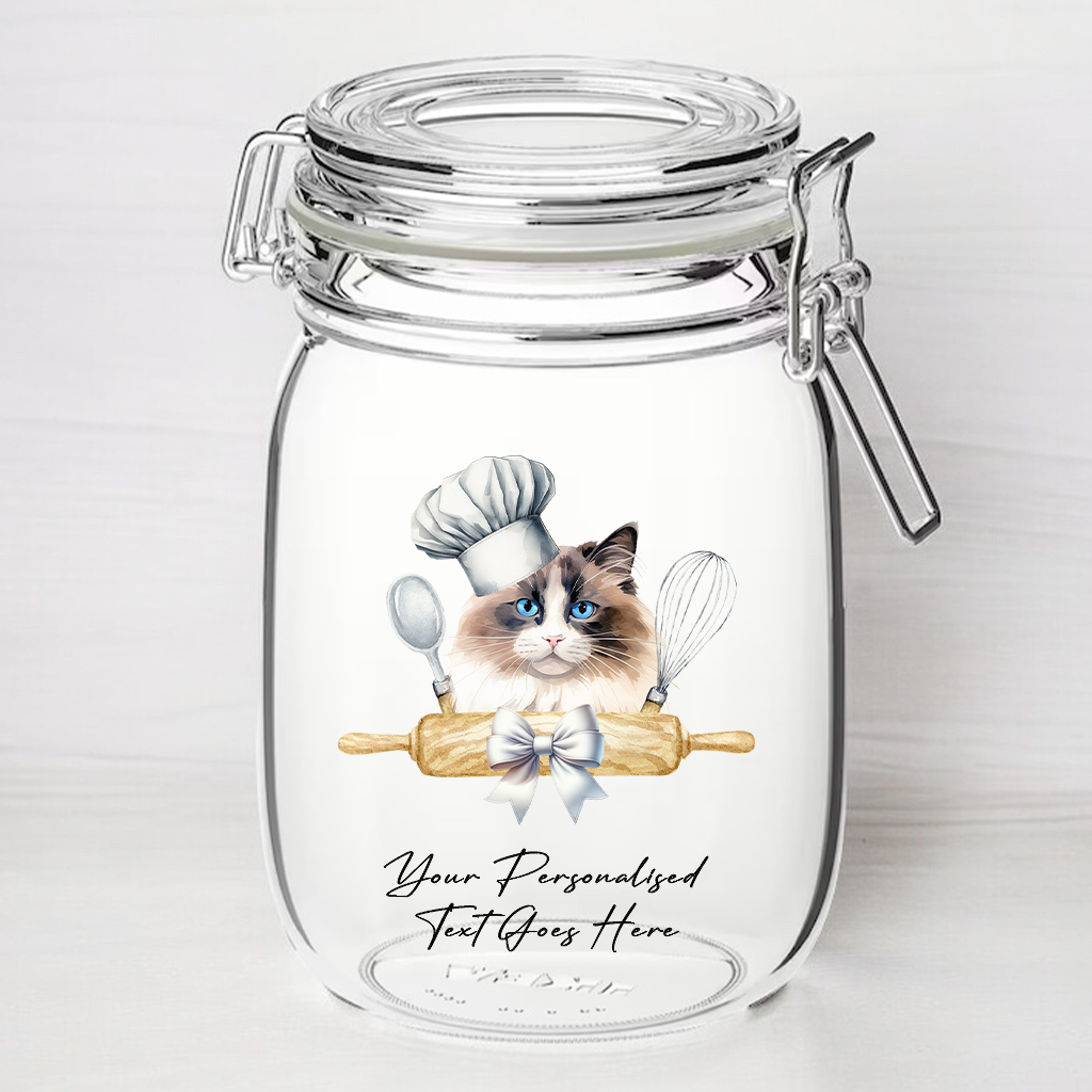 Personalised Ragdoll Chef Cat - Kilner Style Gift Jar