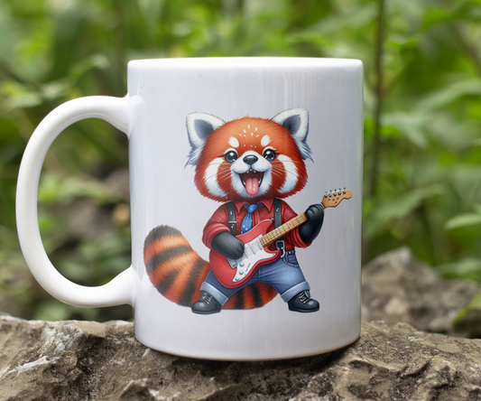 Personalised Keepsake Red Panda playing Guitar - Gift Mug, by Floppsie Moppsie – floppsiemoppsie at floppsiemoppsie.co.uk