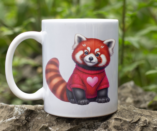 Personalised Keepsake Red Panda in Love Jumper - Gift Mug, by Floppsie Moppsie – floppsiemoppsie at floppsiemoppsie.co.uk