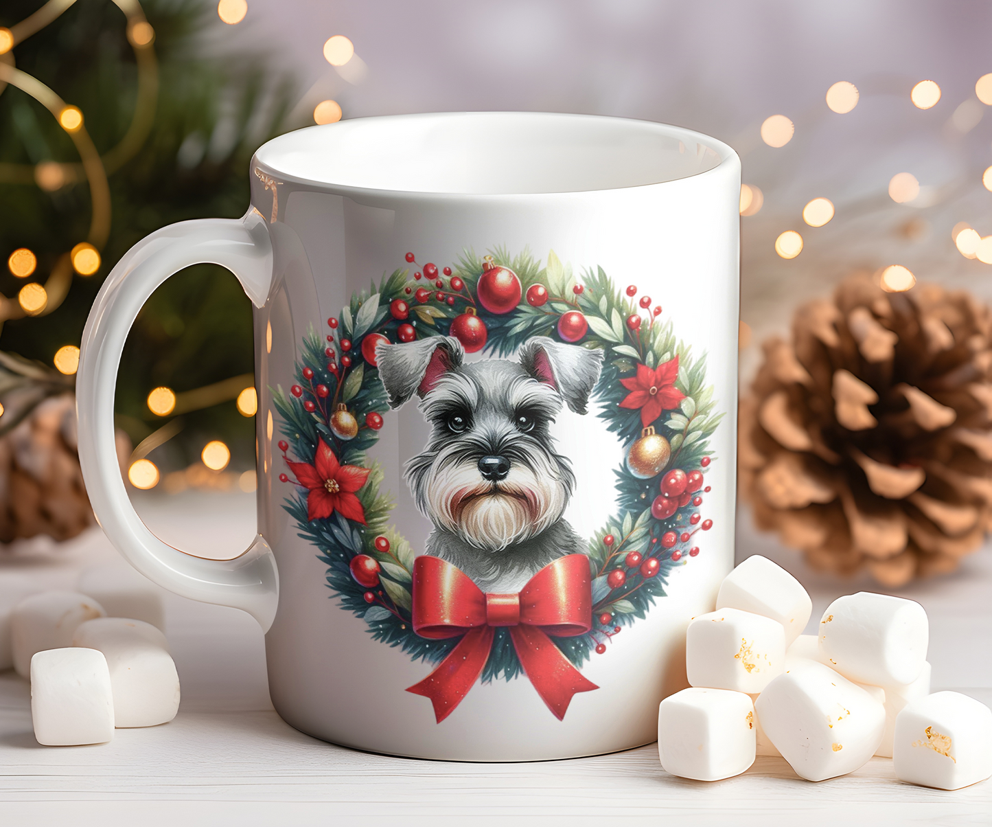 Personalised Schnauzer Dog Christmas Wreath Gift Mug