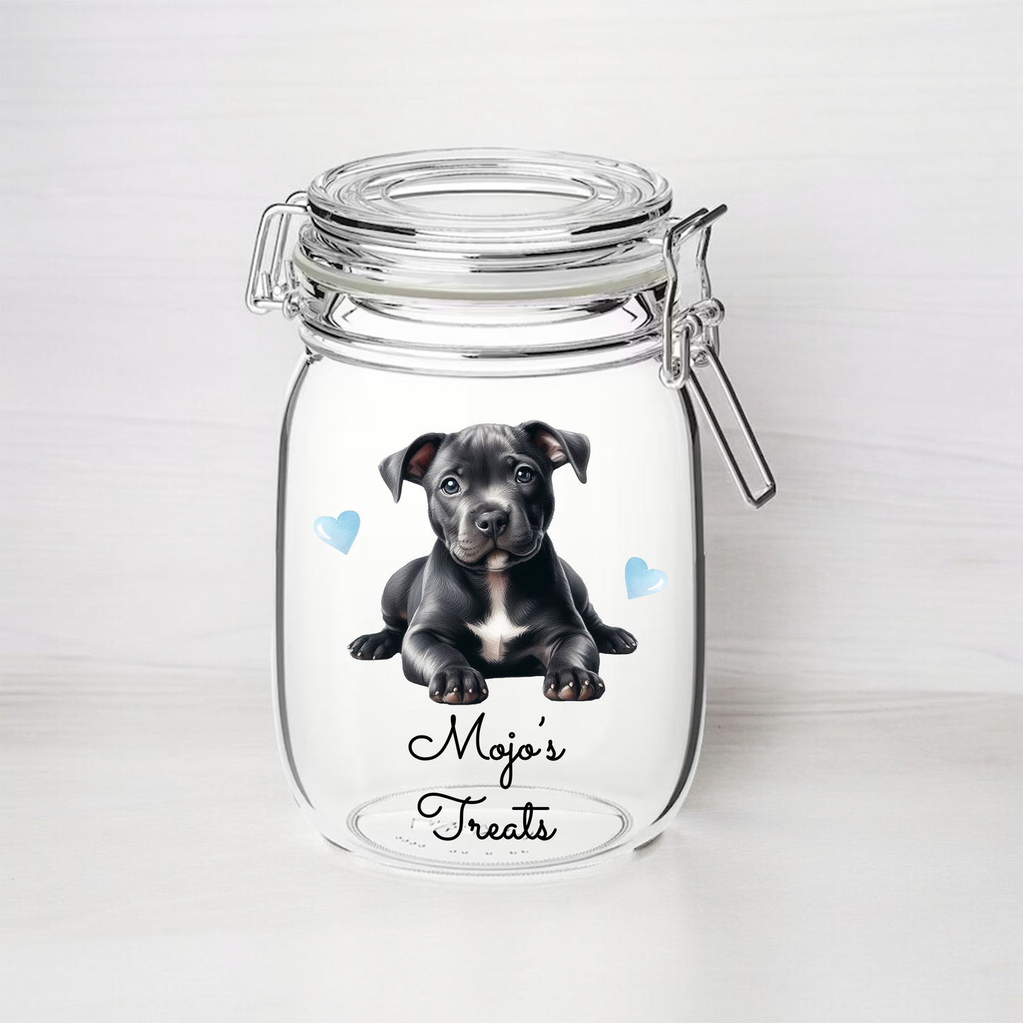 Personalised Staffordshire Bull Terrier - Dark Grey - Dog Treat Kilner Style Gift Jar - DGJR42