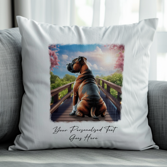 Personalised Bridge Dog Memorial Red Staffordshire Bull Terrier - Keepsake Gift Cushion, by Floppsie Moppsie – floppsiemoppsie at floppsiemoppsie.co.uk
