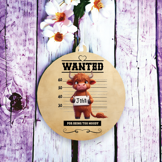 Personalised Highland Cow Animal Wanted Decoration
