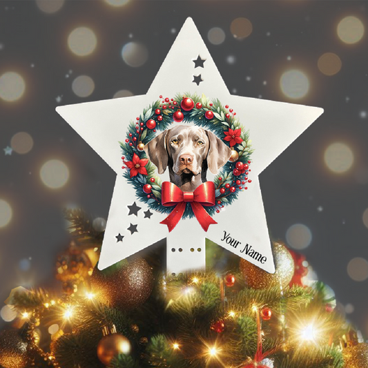 Personalised Pet Dog Weimaraner wreath Christmas Tree Topper - Keepsake Gift, by Floppsie Moppsie – floppsiemoppsie at floppsiemoppsie.co.uk