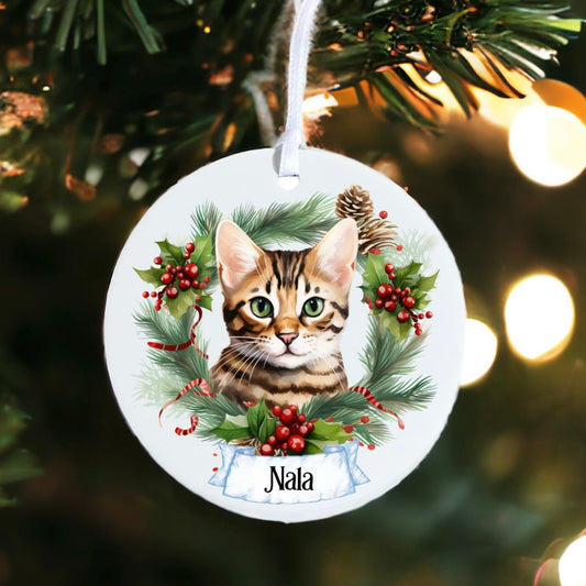 Personalised Pet Cat - Bengal - Acrylic Bauble Christmas Tree Ornament Decoration Gift Keepsake