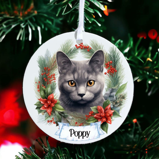 Personalised Pet Cat - Chartreux - Acrylic Bauble Christmas Tree Ornament Decoration Gift Keepsake