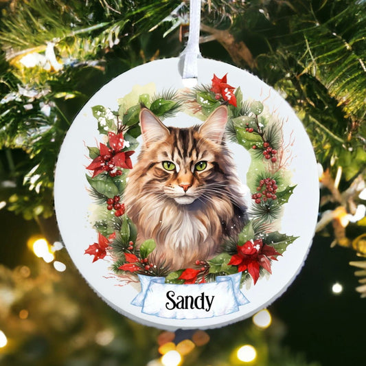 Personalised Pet Cat - Maine Coon - Acrylic Bauble Christmas Tree Ornament Decoration Gift Keepsake