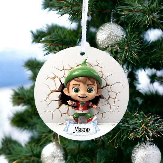 Personalised Elf F - Acrylic Bauble Christmas Tree Ornament Decoration Gift Keepsake
