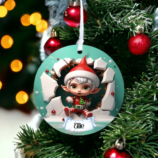 Personalised Elf H - Acrylic Bauble Christmas Tree Ornament Decoration Gift Keepsake
