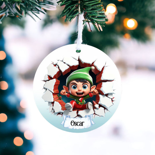 Personalised Elf J - Acrylic Bauble Christmas Tree Ornament Decoration Gift Keepsake