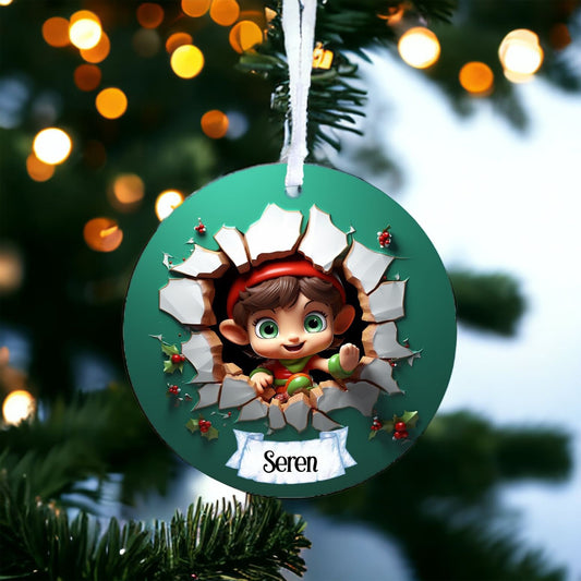 Personalised Elf K - Acrylic Bauble Christmas Tree Ornament Decoration Gift Keepsake
