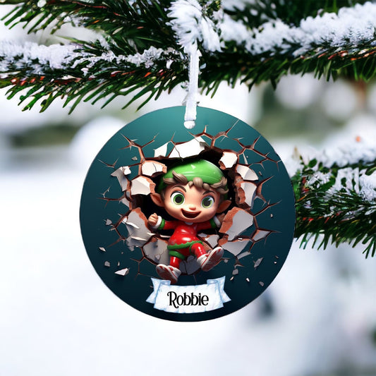 Personalised Elf L - Acrylic Bauble Christmas Tree Ornament Decoration Gift Keepsake