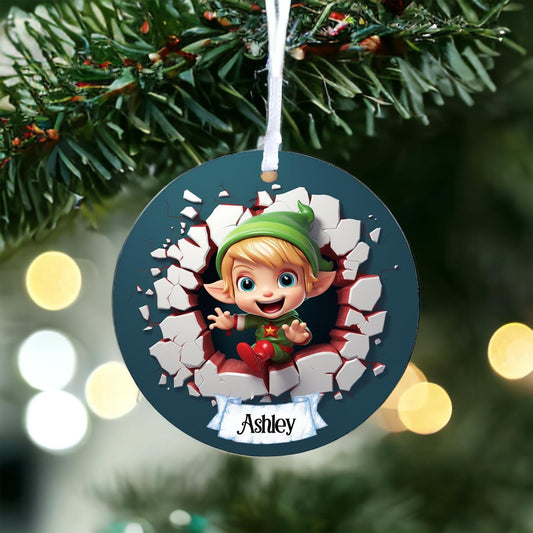 Personalised Elf O - Acrylic Bauble Christmas Tree Ornament Decoration Gift Keepsake