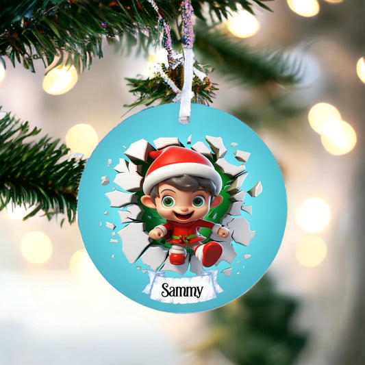 Personalised Elf P - Acrylic Bauble Christmas Tree Ornament Decoration Gift Keepsake