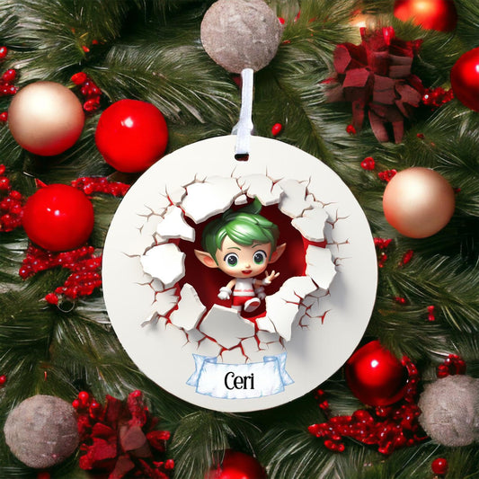 Personalised Elf Q - Acrylic Bauble Christmas Tree Ornament Decoration Gift Keepsake