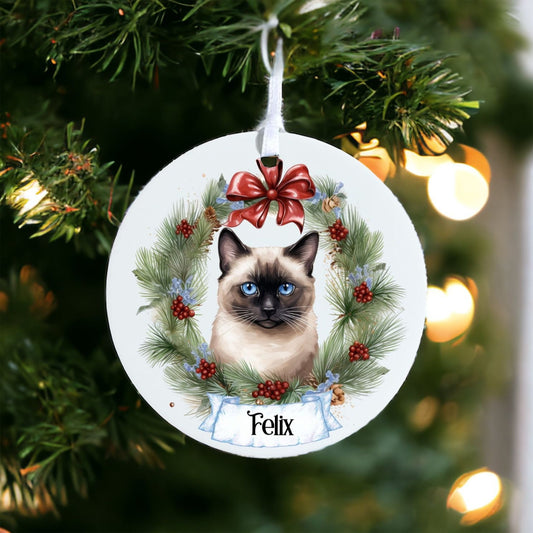 Personalised Pet Cat - Siamese - Acrylic Bauble Christmas Tree Ornament Decoration Gift Keepsake