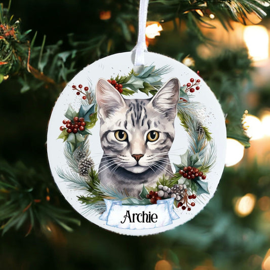 Personalised Pet Cat - Egyptian Mau - Acrylic Bauble Christmas Tree Ornament Decoration Gift Keepsake