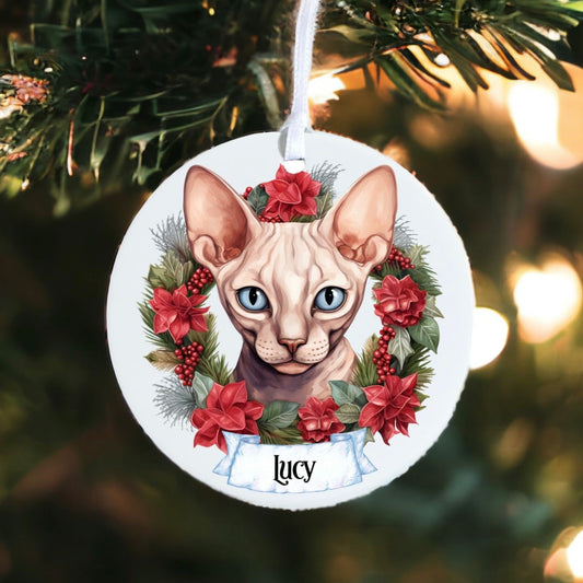 Personalised Pet Cat - Sphynx - Acrylic Bauble Christmas Tree Ornament Decoration Gift Keepsake