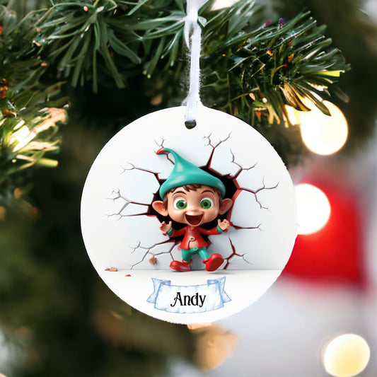 Personalised Elf A - Acrylic Bauble Christmas Tree Ornament Decoration Gift Keepsake