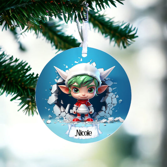 Personalised Elf C - Acrylic Bauble Christmas Tree Ornament Decoration Gift Keepsake