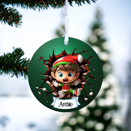 Personalised Elf D - Acrylic Bauble Christmas Tree Ornament Decoration Gift Keepsake