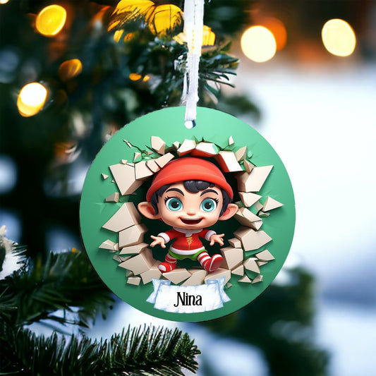 Personalised Elf E - Acrylic Bauble Christmas Tree Ornament Decoration Gift Keepsake