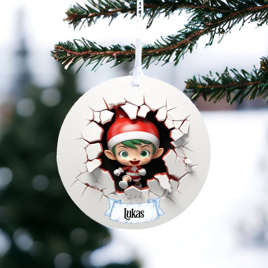 Personalised Elf G - Acrylic Bauble Christmas Tree Ornament Decoration Gift Keepsake