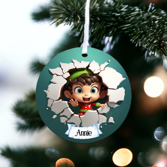 Personalised Elf I - Acrylic Bauble Christmas Tree Ornament Decoration Gift Keepsake