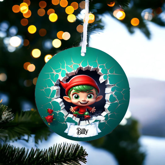 Personalised Elf M - Acrylic Bauble Christmas Tree Ornament Decoration Gift Keepsake