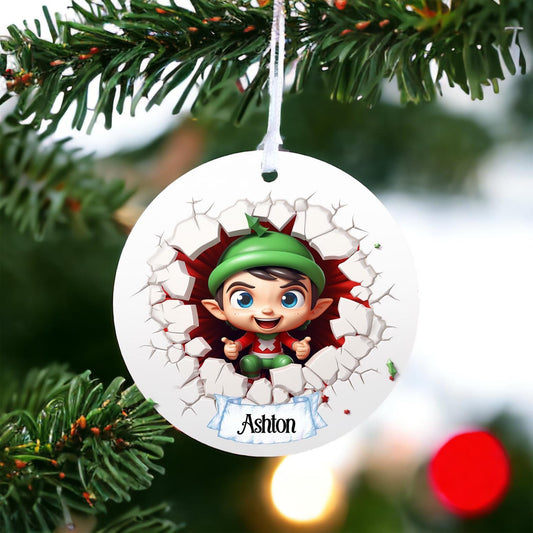 Personalised Elf N - Acrylic Bauble Christmas Tree Ornament Decoration Gift Keepsake