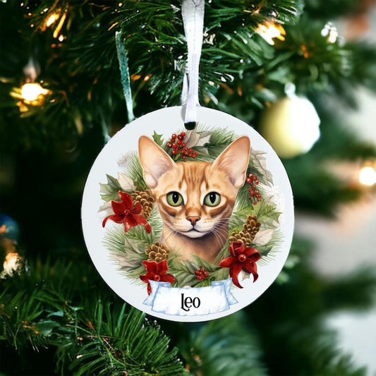 Personalised Pet Cat - Abyssinian - Acrylic Bauble Christmas Tree Ornament Decoration Gift Keepsake