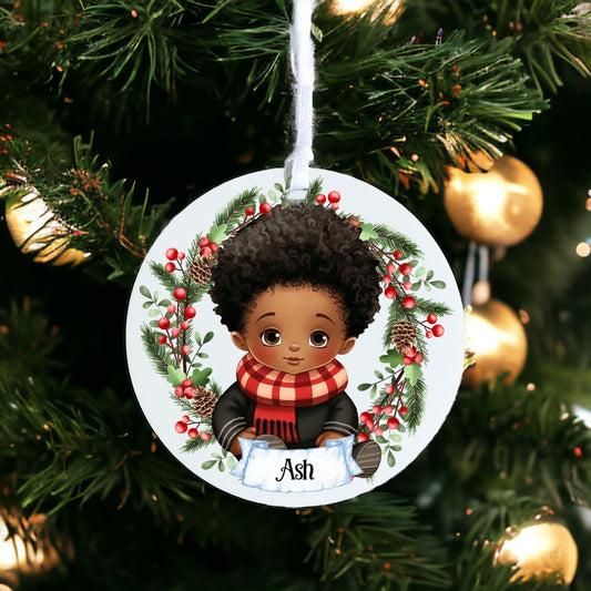 Personalised Cute Child Red Scarf - Acrylic Bauble Christmas Tree Ornament Decoration Gift Keepsake