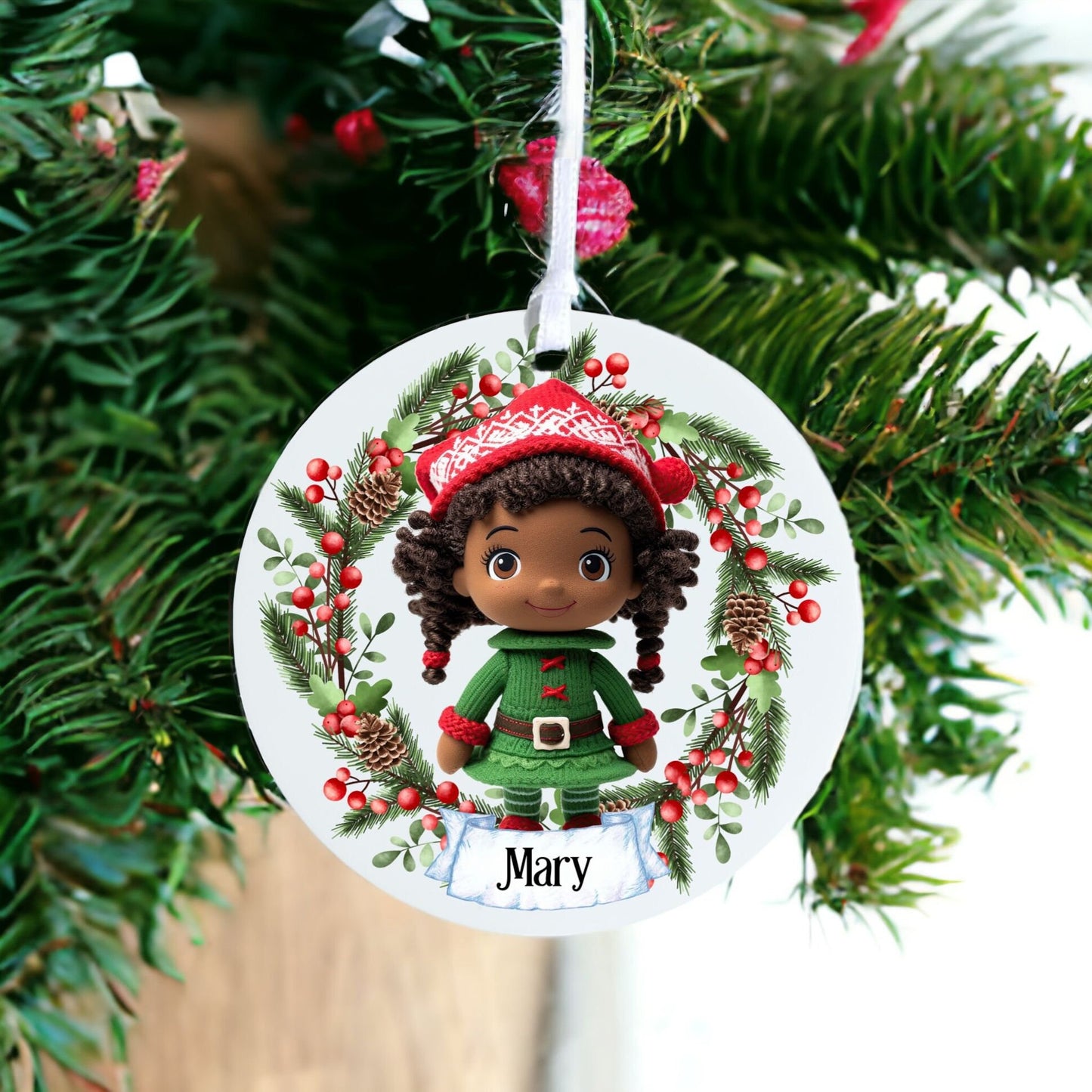 Personalised Cute Child Knitted Stitched Doll D - Acrylic Bauble Christmas Tree Ornament Decoration Gift Keepsake