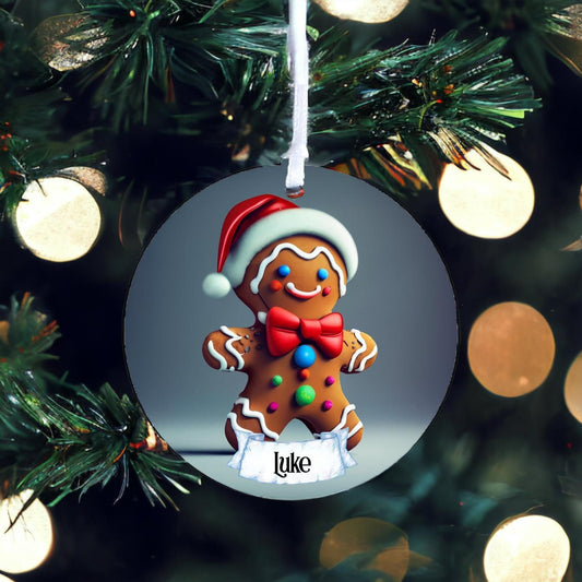 Personalised Gingerbread With Christmas Hat A - Acrylic Bauble Christmas Tree Ornament Decoration Gift Keepsake
